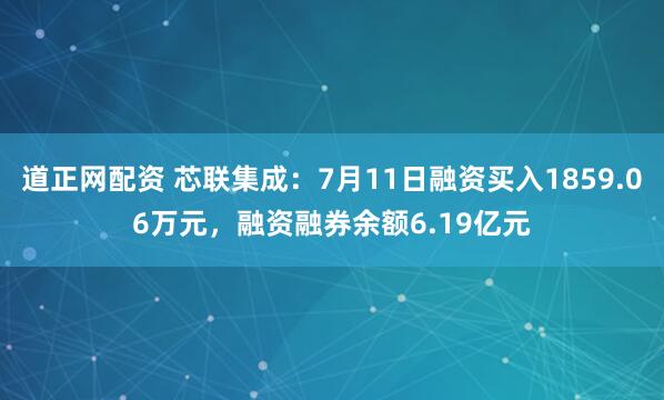 道正网配资 芯联集成：7月11日融资买入1859.06万元，融资融券余额6.19亿元