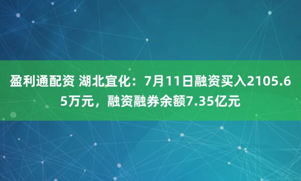 盈利通配资 湖北宜化：7月11日融资买入2105.65万元，融资融券余额7.35亿元